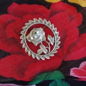 LCD Signed Pewter Rose Brooch